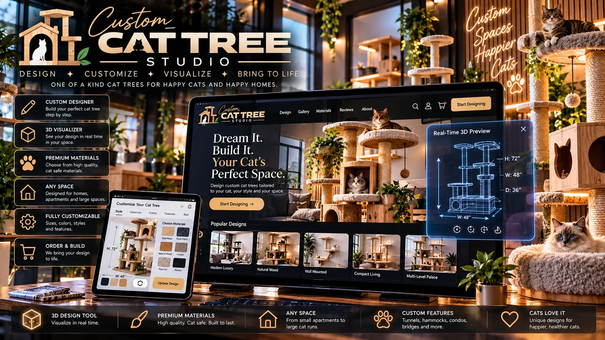 Custom Cat Tree Studio 3D product configurator visualization